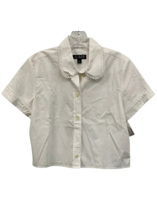 J Crew Size 2 White Cotton Short Sleeve Collar Detail Buttons Top White / 2