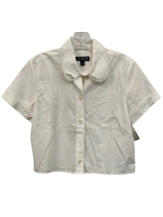 J Crew Size 2 White Cotton Short Sleeve Collar Detail Buttons Top White / 2