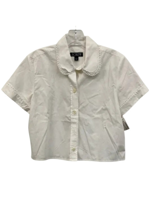 J Crew Size 2 White Cotton Short Sleeve Collar Detail Buttons Top White / 2