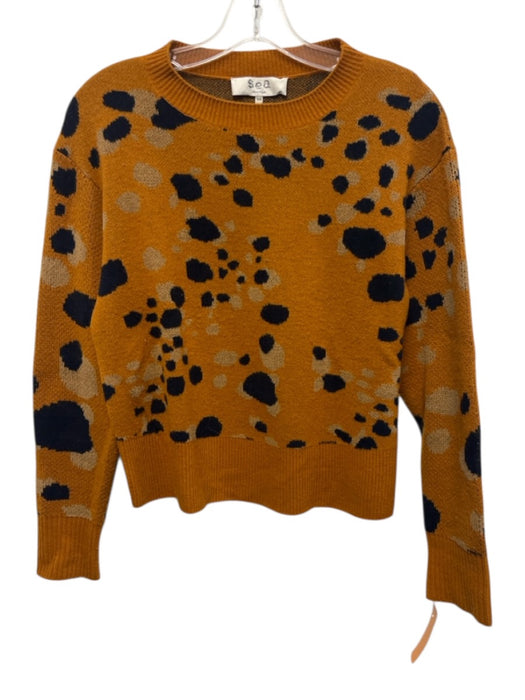 Sea New York Size XS Orange, Blue, Brown Wool Blend Ribbed edges Sweater Orange, Blue, Brown / XS