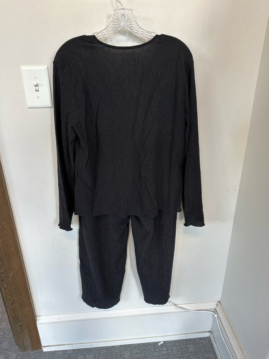 Everlane Size S Black Tencel Long Sleeve Crinkle Front Tie Wide Leg Pant Set