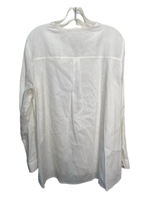 Eileen Fisher Size XL White Linen Blend Quarter Zip Round Neck Button Detail Top White / XL