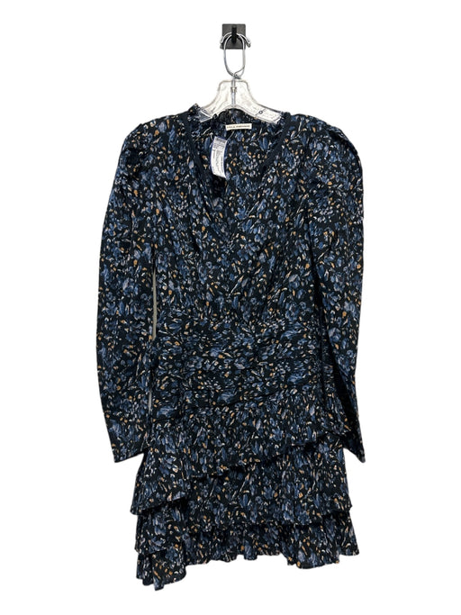 Ulla Johnson Size 2 Black & Blue Cotton Long Sleeve Gathered Ruffles Dress Black & Blue / 2
