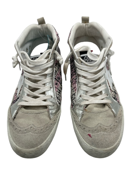 Golden Goose Shoe Size 38 WHite, Black, Gray Leather Metallic Trim Sneakers WHite, Black, Gray / 38