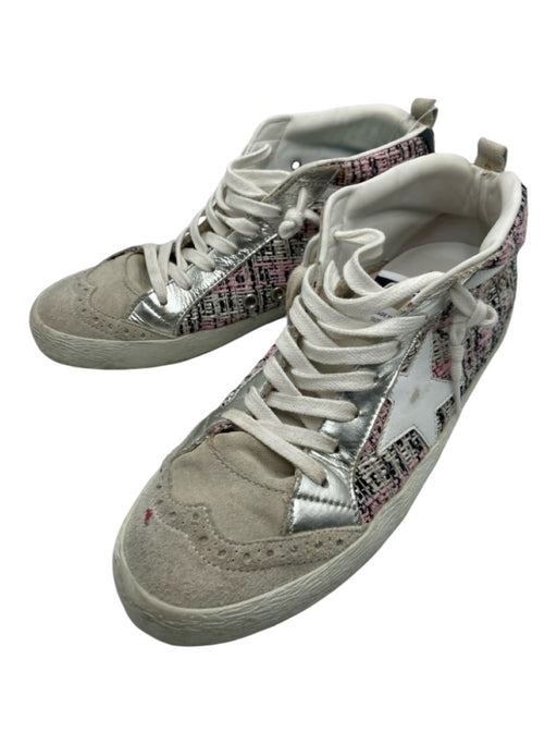 Golden Goose Shoe Size 38 WHite, Black, Gray Leather Metallic Trim Sneakers WHite, Black, Gray / 38