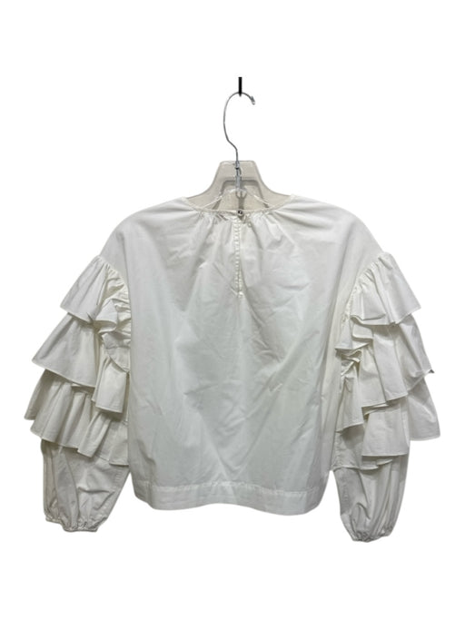 Ulla Johnson Size 4 White Cotton Keyhole Back Ruffle 3/4 Sleeves Top White / 4