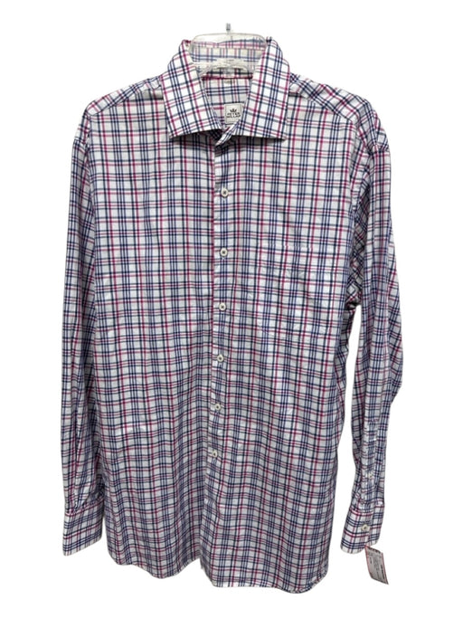 Peter Millar Size L White & Multi Cotton Plaid Button Down Long Sleeve Shirt White & Multi / L