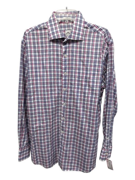 Peter Millar Size L White & Multi Cotton Plaid Button Down Long Sleeve Shirt White & Multi / L