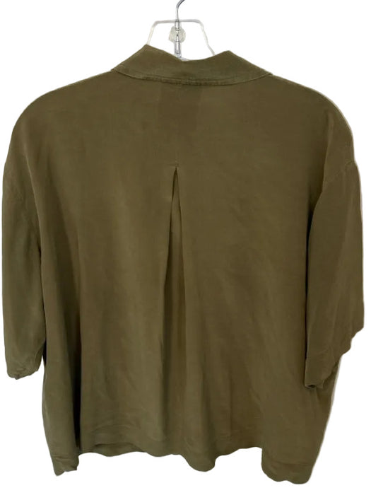 Rag & Bone Size S Olive Green Silk Short Sleeve Button Down Collar Top