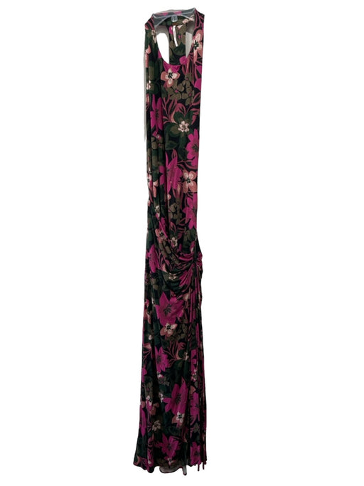 Free People Size S Green & Pink Viscose Blend Floral High Round Neck Maxi Dress Green & Pink / S