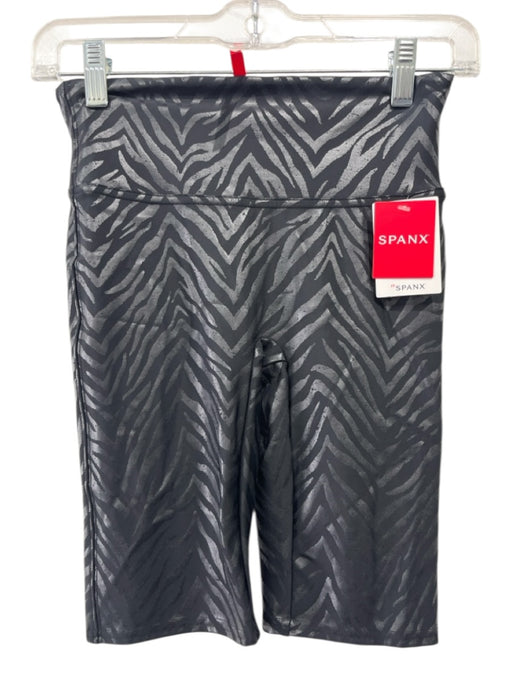 Spanx Size S Black Nylon Blend Shiny Zebra Print Athletic bike Shorts Black / S