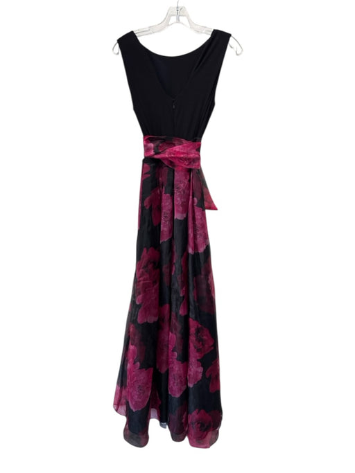 Eliza J Size 8 Black & Red Polyester Blend Floral Sleeveless Organza Gown Black & Red / 8