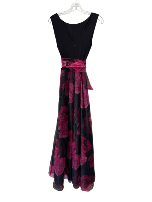 Eliza J Size 8 Black & Red Polyester Blend Floral Sleeveless Organza Gown Black & Red / 8
