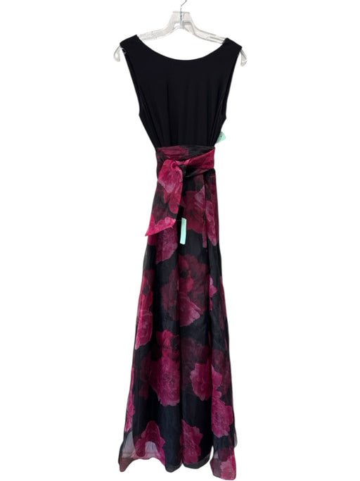 Eliza J Size 8 Black & Red Polyester Blend Floral Sleeveless Organza Gown Black & Red / 8