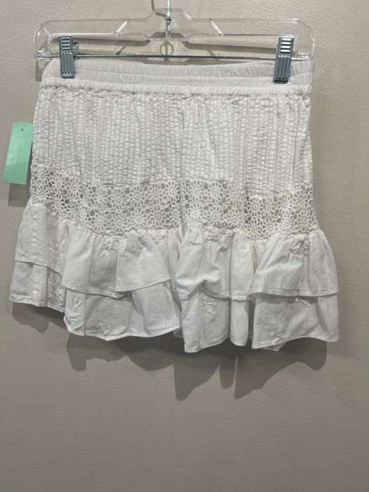 Loveshackfancy Size XS White Cotton Elastic Waistband Floral Lace Mini Skirt