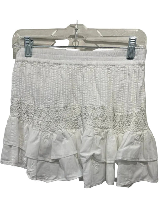Loveshackfancy Size XS White Cotton Elastic Waistband Floral Lace Mini Skirt