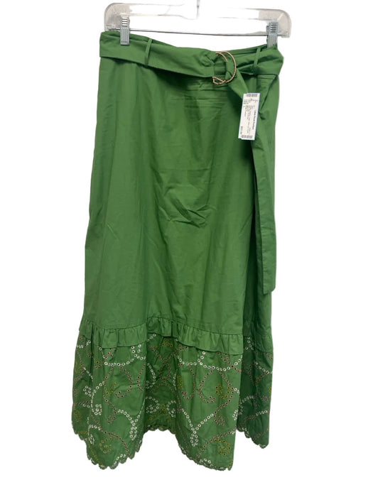 Emily Lovelock Size L Green Organic Cotton Back Zip Eyelet Belt Midi Skirt