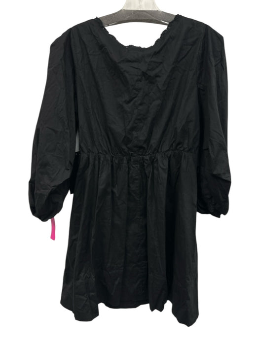 Pomander Place Size Medium Black Cotton Long puff sleeve Lace Trim Dress Black / Medium