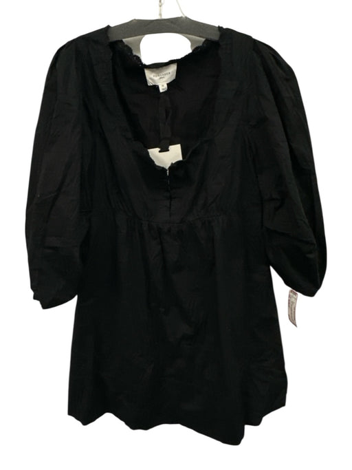 Pomander Place Size Medium Black Cotton Long puff sleeve Lace Trim Dress Black / Medium