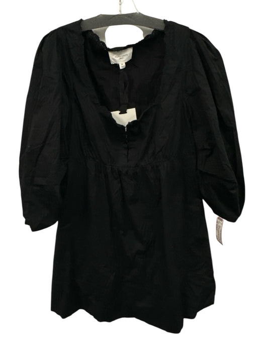 Pomander Place Size Medium Black Cotton Long puff sleeve Lace Trim Dress Black / Medium