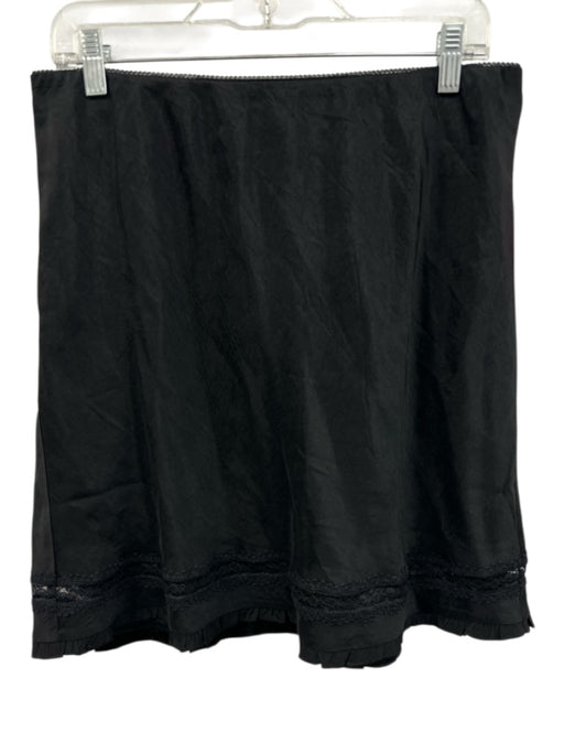 J Crew Size Medium Black Acetate Elastic Waist Lace Trim Ruffle Below knee Skirt Black / Medium