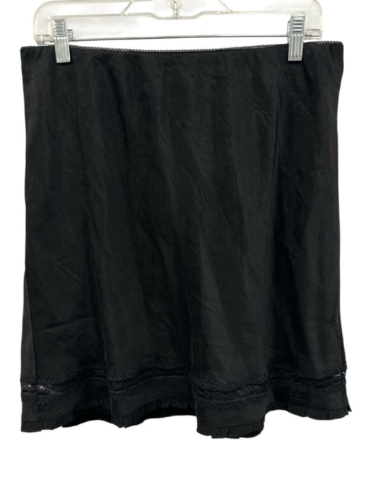 J Crew Size Medium Black Acetate Elastic Waist Lace Trim Ruffle Below knee Skirt Black / Medium