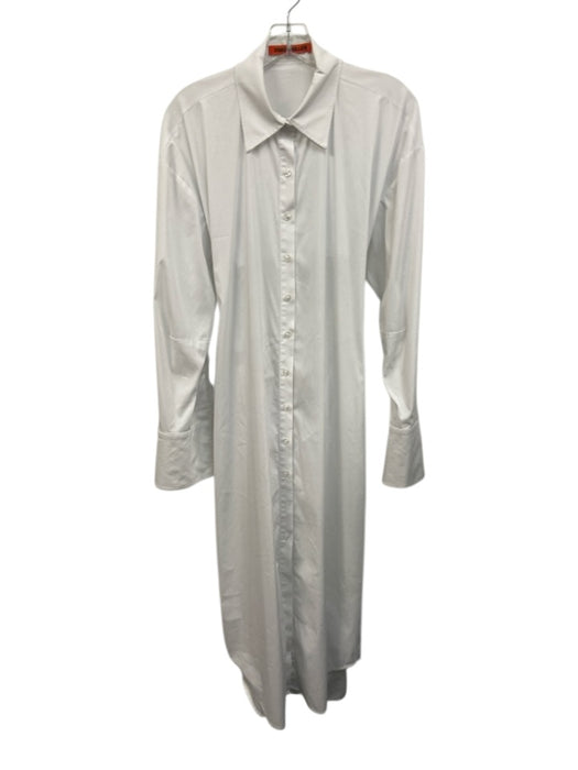 Simon Miller Size Medium White Cotton Blend Long Sleeve Button Front Midi Dress White / Medium