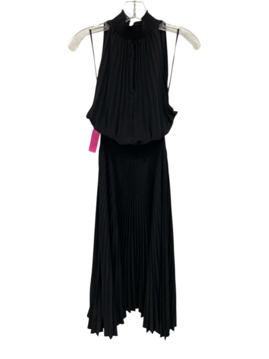 A.L.C. Size 4 Black Polyester Sleeveless Pleated Smocked Midi Dress Black / 4