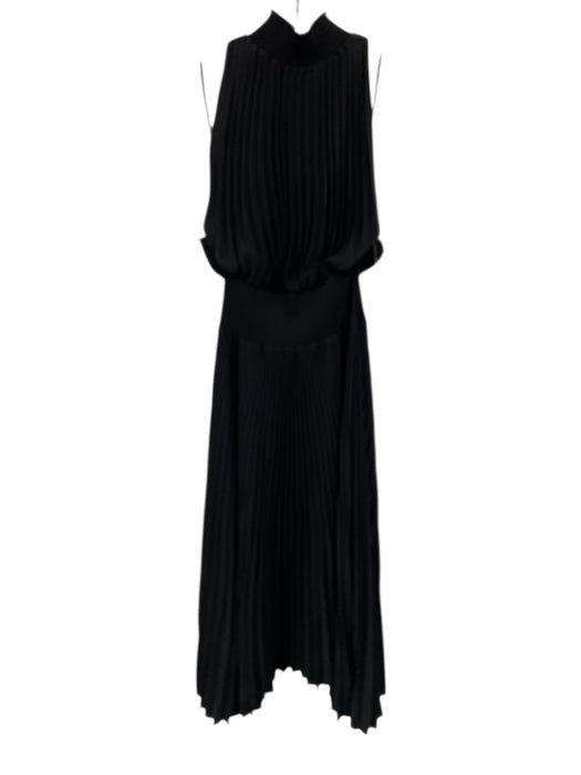 A.L.C. Size 4 Black Polyester Sleeveless Pleated Smocked Midi Dress Black / 4