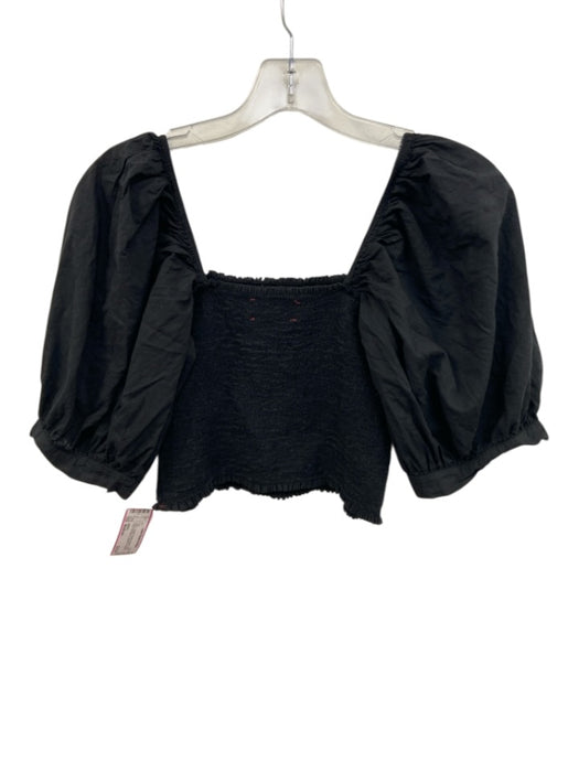 XiRENA Size Medium Black Cotton Short Puff Sleeve smocked Cropped Top Black / Medium