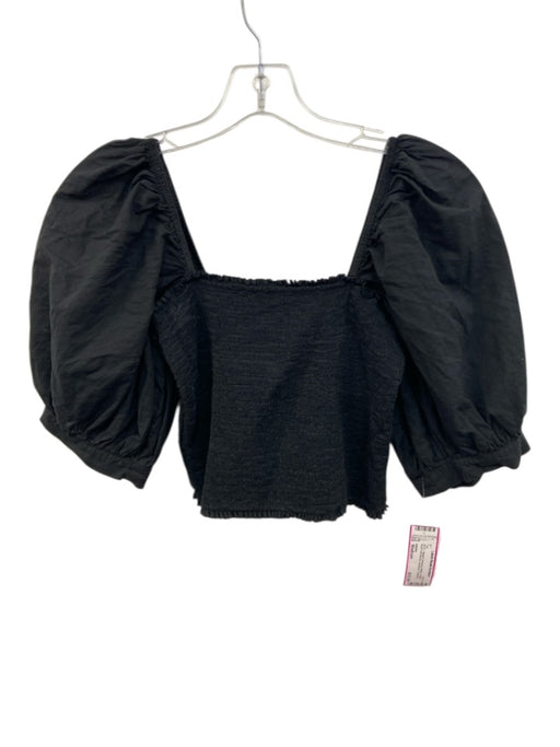 XiRENA Size Medium Black Cotton Short Puff Sleeve smocked Cropped Top Black / Medium