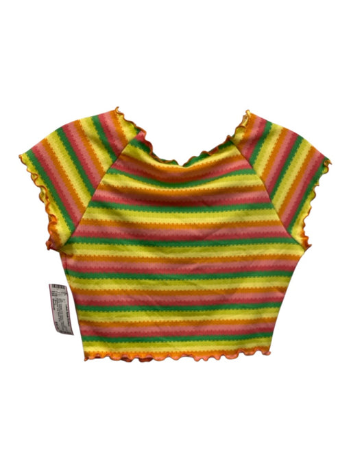 L Space Size Medium Orange, Pink, Green Polyester Blend Short Sleeve Striped Top Orange, Pink, Green / Medium