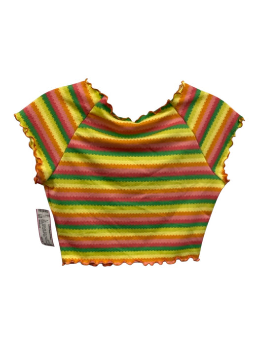 L Space Size Medium Orange, Pink, Green Polyester Blend Short Sleeve Striped Top Orange, Pink, Green / Medium