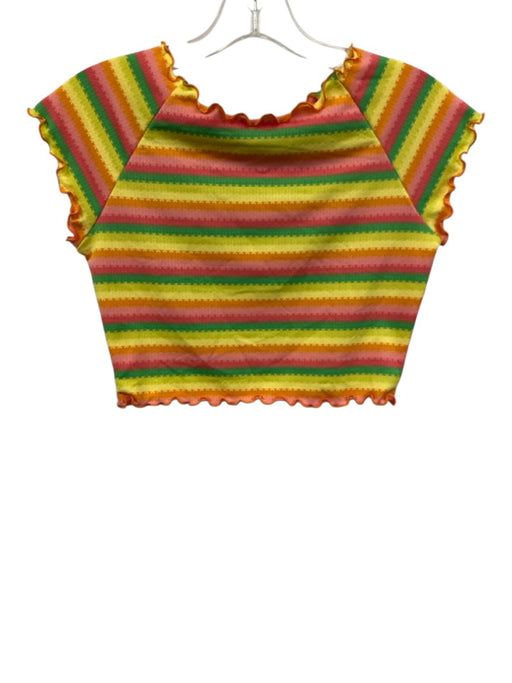 L Space Size Medium Orange, Pink, Green Polyester Blend Short Sleeve Striped Top Orange, Pink, Green / Medium