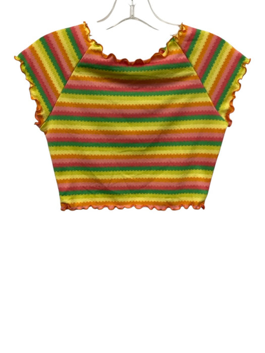 L Space Size Medium Orange, Pink, Green Polyester Blend Short Sleeve Striped Top Orange, Pink, Green / Medium