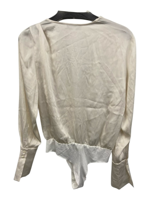 Favorite Daughter Size Medium Cream White Polyester Long Sleeve Satin Bodysuit Cream White / Medium