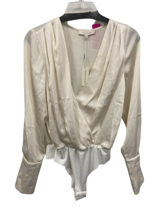 Favorite Daughter Size Medium Cream White Polyester Long Sleeve Satin Bodysuit Cream White / Medium