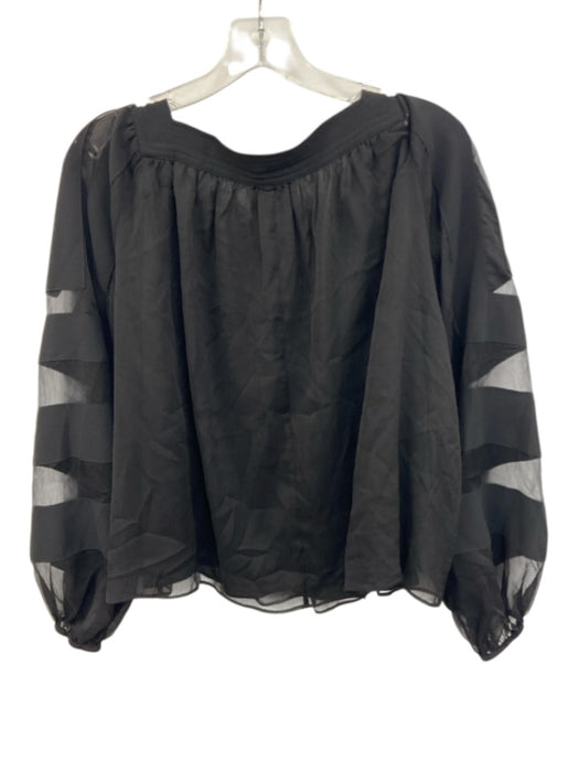 Tuckernuck Size Medium Black Polyester Long Sleeve Striped Sheer Square Neck Top Black / Medium