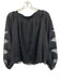 Tuckernuck Size Medium Black Polyester Long Sleeve Striped Sheer Square Neck Top Black / Medium