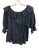 & Other Stories Size Medium Black Cotton Half Puff Sleeve Floral Embroidery Top Black / Medium