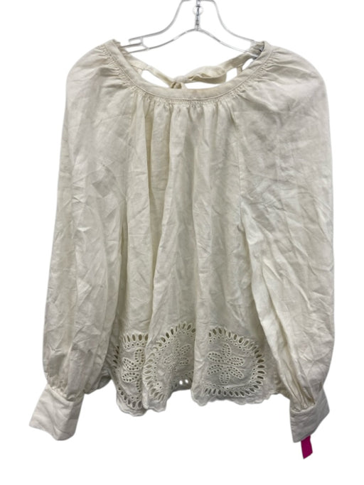 & Other Stories Size Medium Cream White Linen Long Sleeve Floral Eyelet Top Cream White / Medium