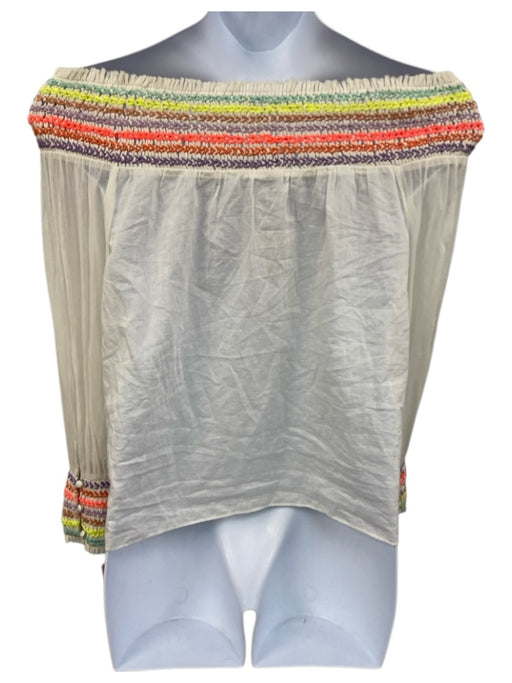 Alice + Olivia Size Medium White & Multi Cotton Half Sleeve Embroidered Top White & Multi / Medium
