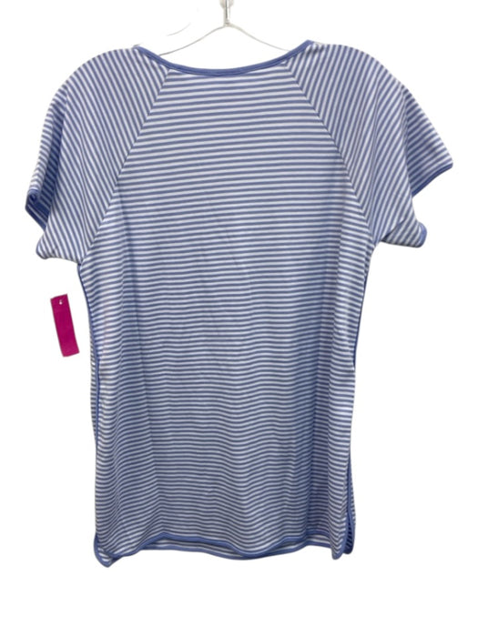 Lake Size Medium Blue & White Cotton Short Sleeve Striped Side Slit Pant Set Blue & White / Medium