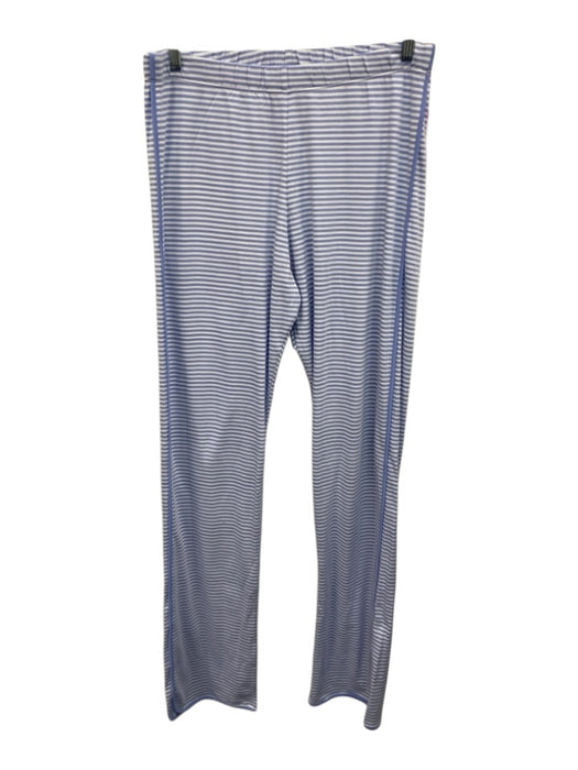 Lake Size Medium Blue & White Cotton Short Sleeve Striped Side Slit Pant Set Blue & White / Medium