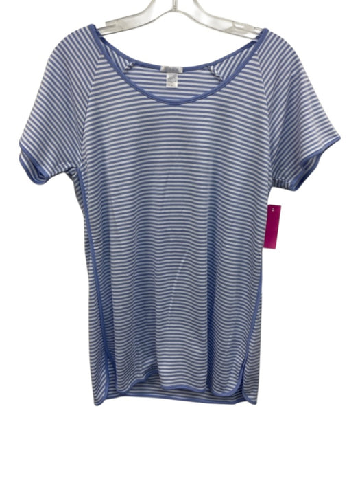 Lake Size Medium Blue & White Cotton Short Sleeve Striped Side Slit Pant Set Blue & White / Medium