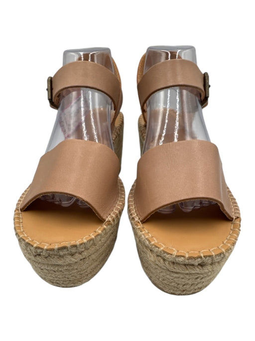 Soludos Shoe Size 10 Beige Leather Upper open toe Ankle Strap Wedge Espadrille Beige / 10