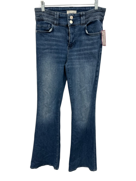 Frame Size 28 Medium Wash Cotton Denim High Rise Faded Piping Flare Jeans Medium Wash / 28