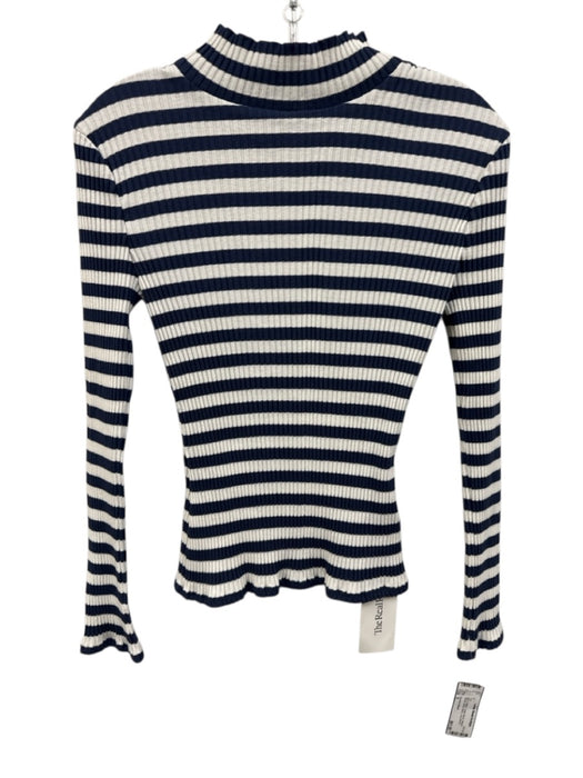 Veronica Beard Size S Blue & White Cotton Blend Striped Ribbed Mock Neck Top Blue & White / S