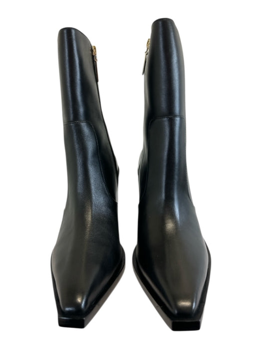 Larroude Shoe Size 10 Black Leather Upper Side Zip Western Stacked Heel Boots Black / 10