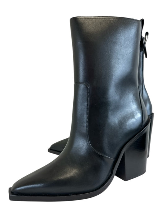 Larroude Shoe Size 10 Black Leather Upper Side Zip Western Stacked Heel Boots Black / 10